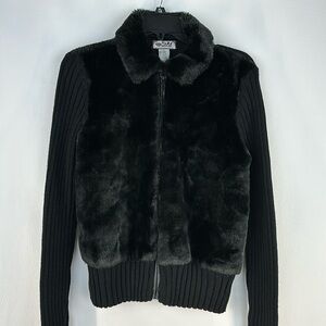 Tiara International Fur Knit Full Zip Cropped Jacket, M